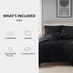 Velmora™ King Comforter Set, 5-Piece, All-Season, Black Cozy Plush