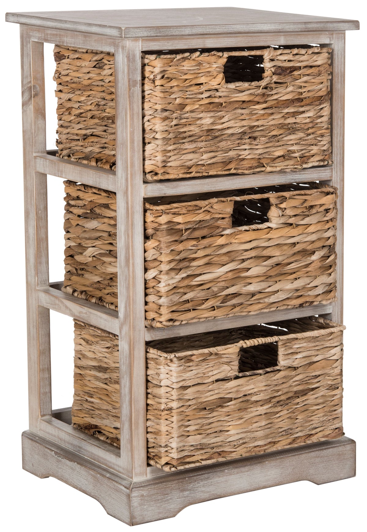 Velmora™ Halle Solid 3 Wicker Basket Storage Side Table, Vintage White