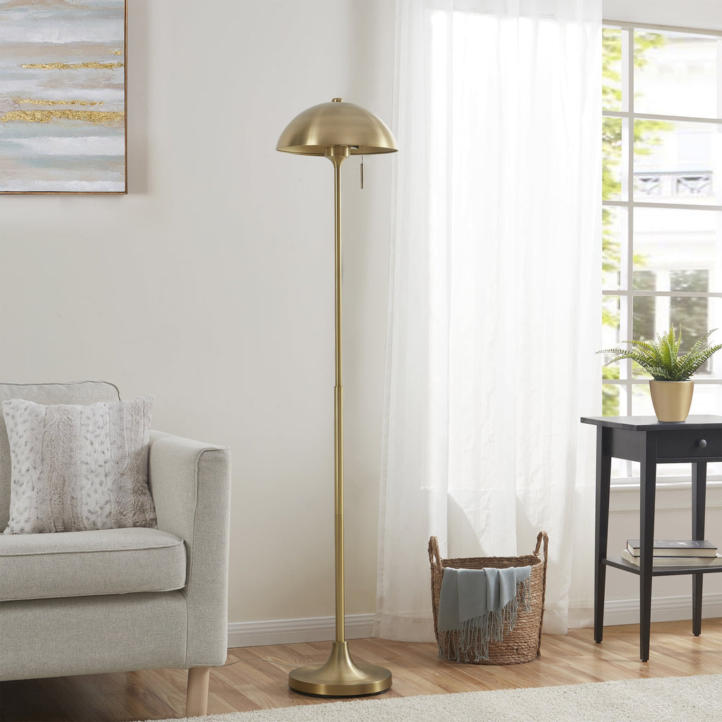 Velmora™ 62" Modern Pull-chain Brass Floor Lamp with Brass Dome Shade