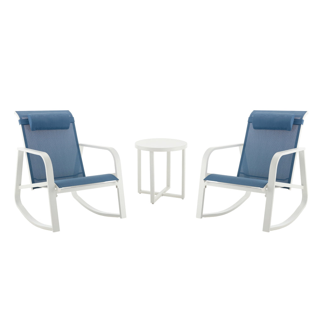Velmora™ Dashwood Steel 3-Piece Rocker Outdoor Chat Set, Blue