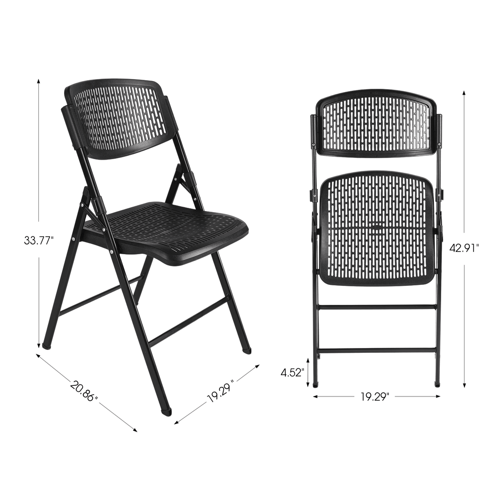 Velmora™ Premium Breathable Resin Folding Chair, Black, Set of 4