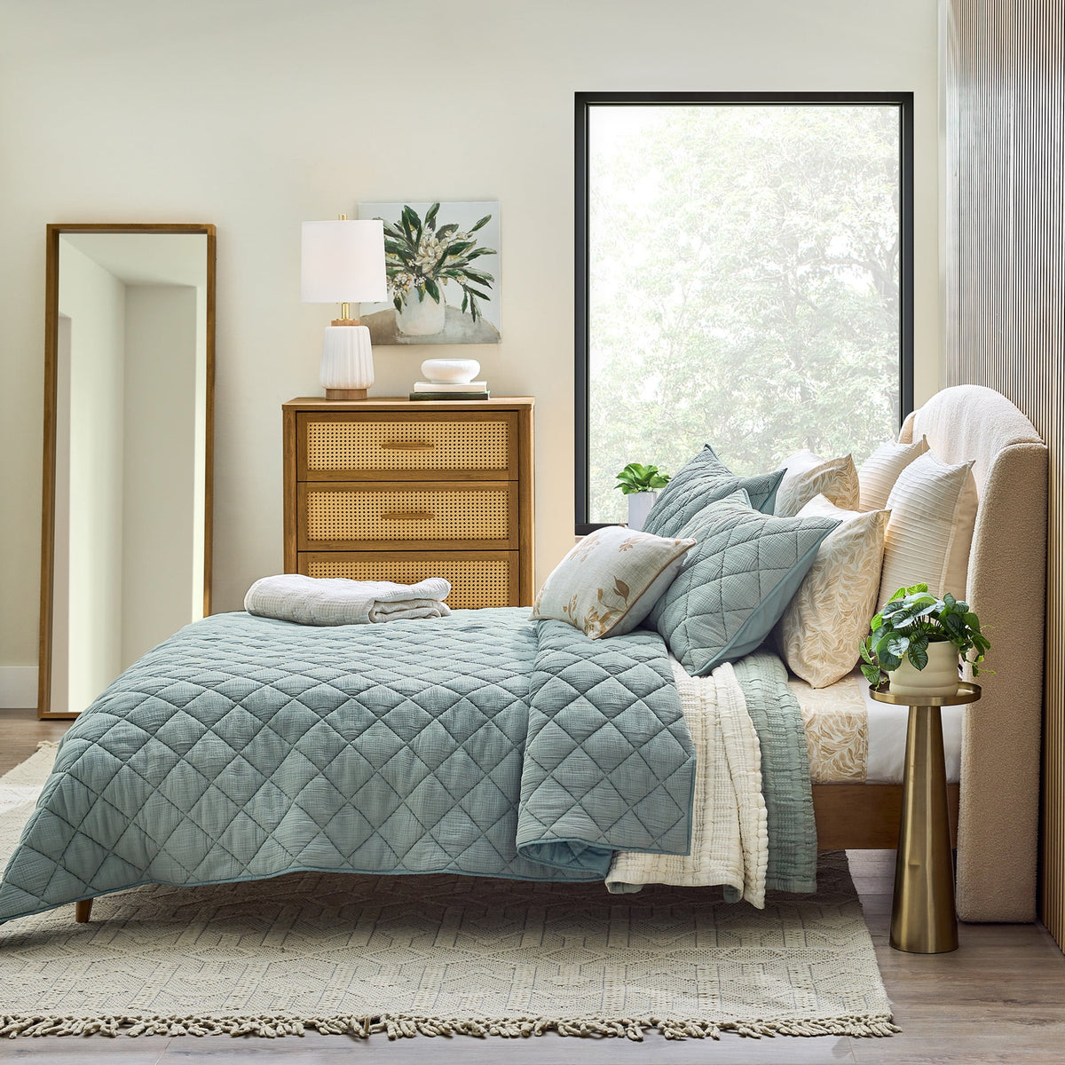 Velmora™ Diamond Gauze Quilt, Sage Green, Full/Queen