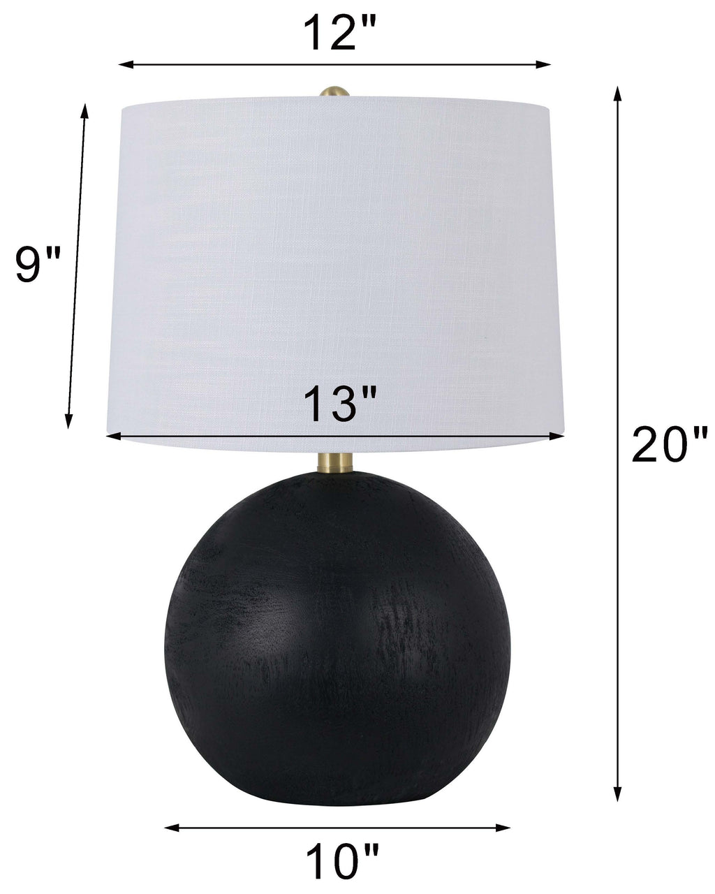 Velmora™ 20 in Table Lamp, Black Ball Base with White Shade
