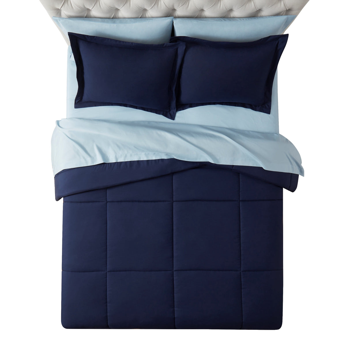 Velmora™ Reversible 7-Piece Bed-in-a-Bag Bedding Set, Queen, Navy