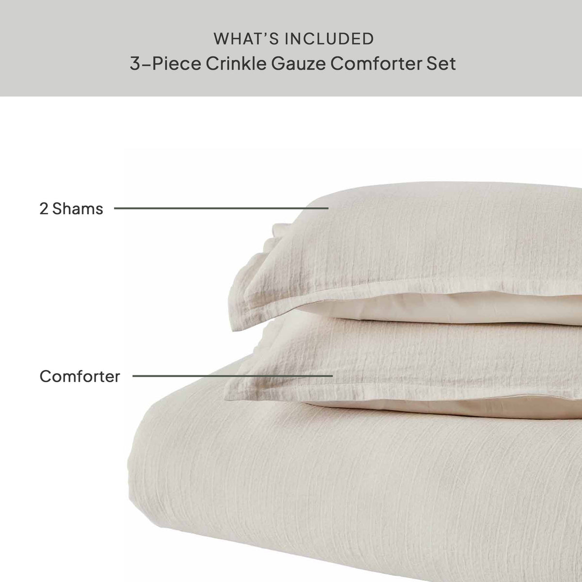 Velmora™ Full/Queen Comforter Set, All-Season, 3-Piece, Cream Gauze