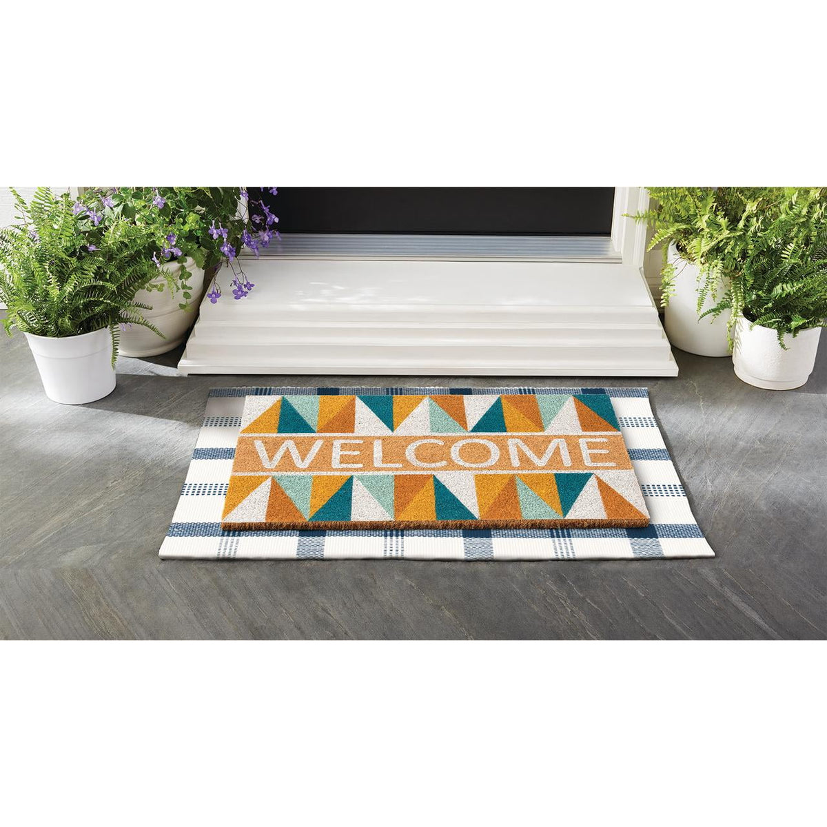 Velmora™ (3 pack) Blue Plaid Outdoor Layering Rug, 24 in x 36 in
