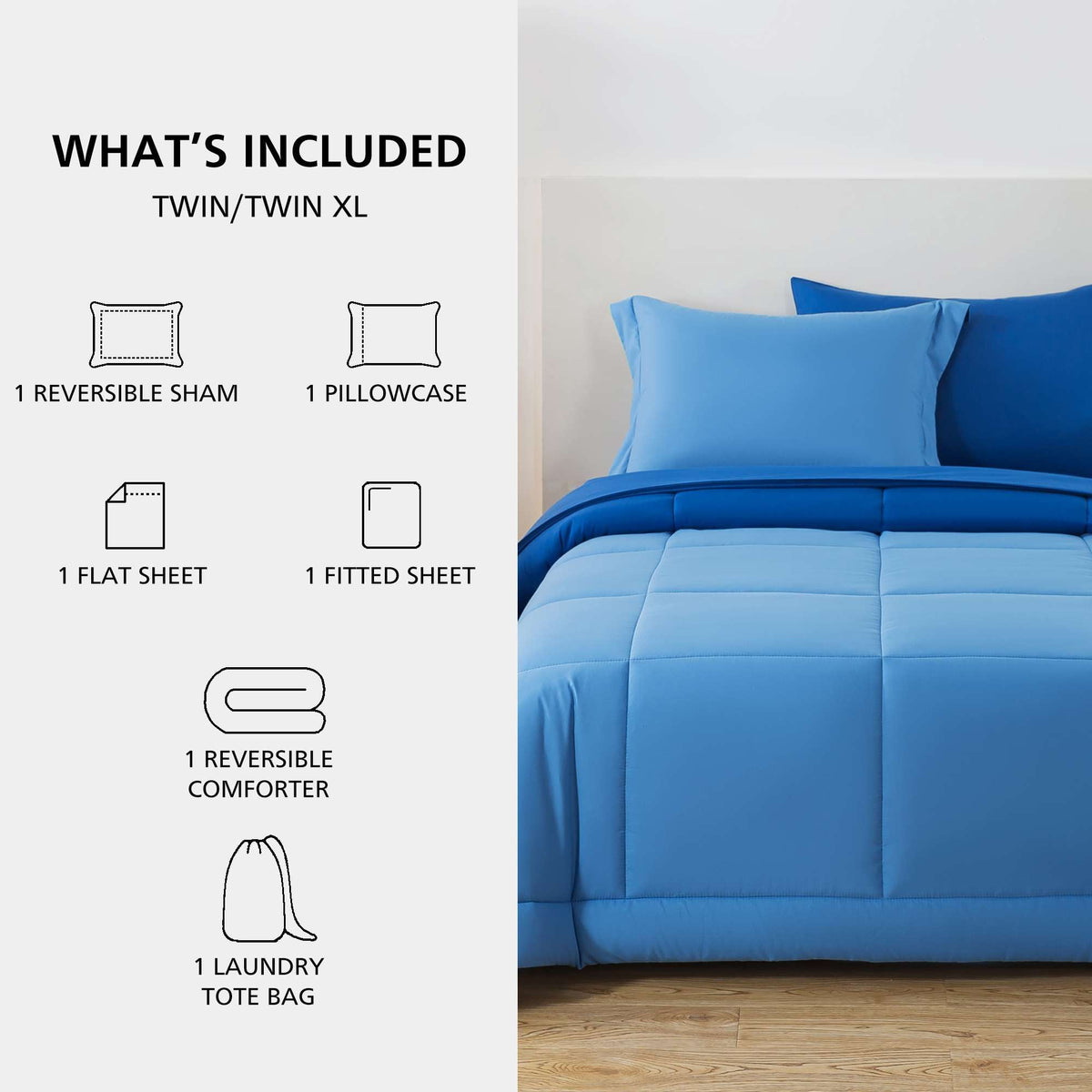 Velmora™ 5-Piece Reversible Bed in a Bag with Laundry Tote, Blue, Twin-XL