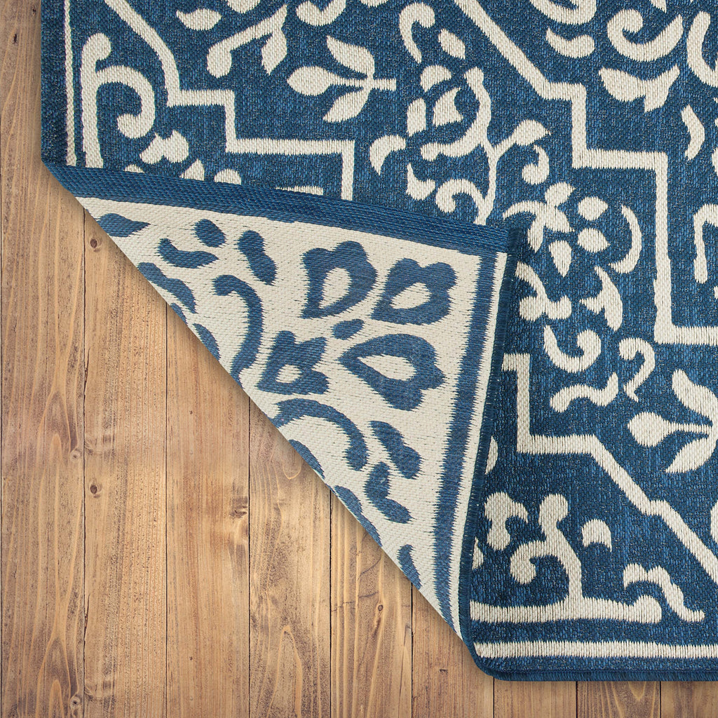 Velmora™ Traditional Medallion Outdoor Rug, 7 ft x 10 ft, Blue