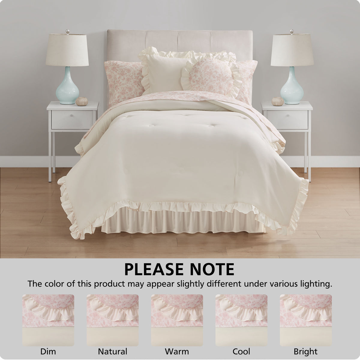 Velmora™ Reversible 8-Piece Bed-in-a-Bag Comforter and Sheet Set, Twin/Twin-XL, Cream Ruffle