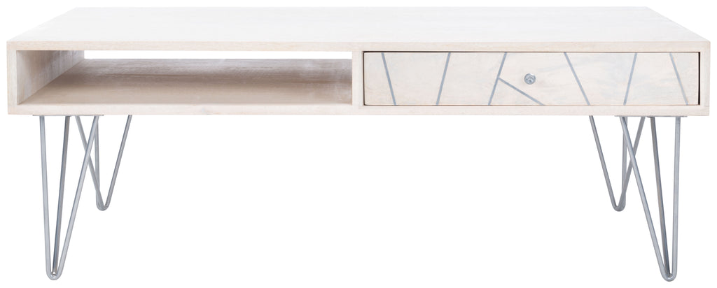 Velmora™ Marigold Mid-Century Coffee Table with Drawer, White/Silver