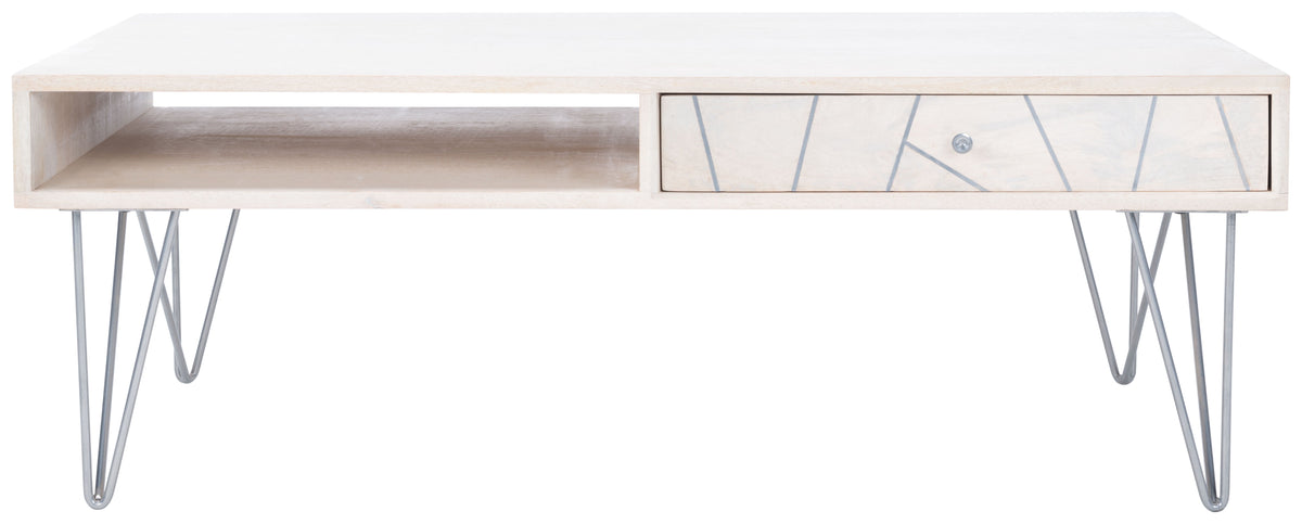 Velmora™ Marigold Mid-Century Coffee Table with Drawer, White/Silver