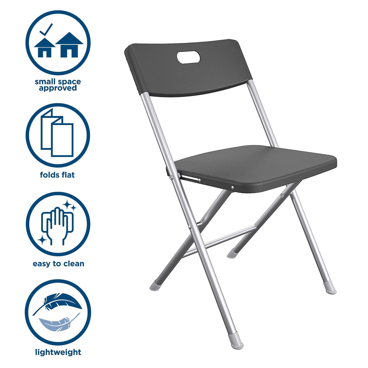 Velmora™ Resin Seat & Back Folding Chair, Black, 4-Pack