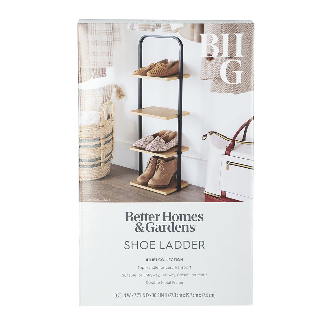 Velmora™ Juliet 4-Tier Wooden Shoe Ladder for Shoe Storage, Black and Light Honey Wood, Holds up to 4 Pairs