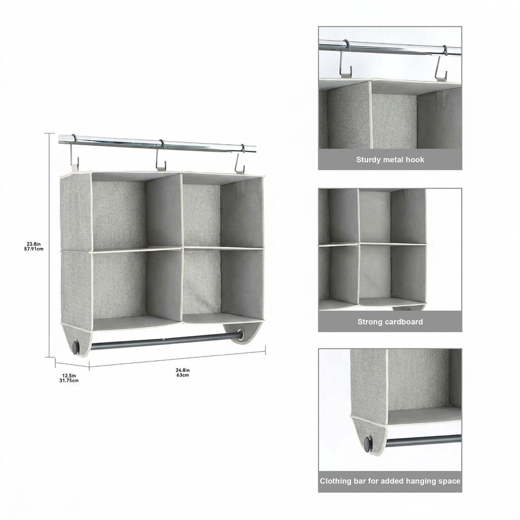Velmora™ (2 pack) 4-Shelf Gray Hanging Closet Organizer with Rack