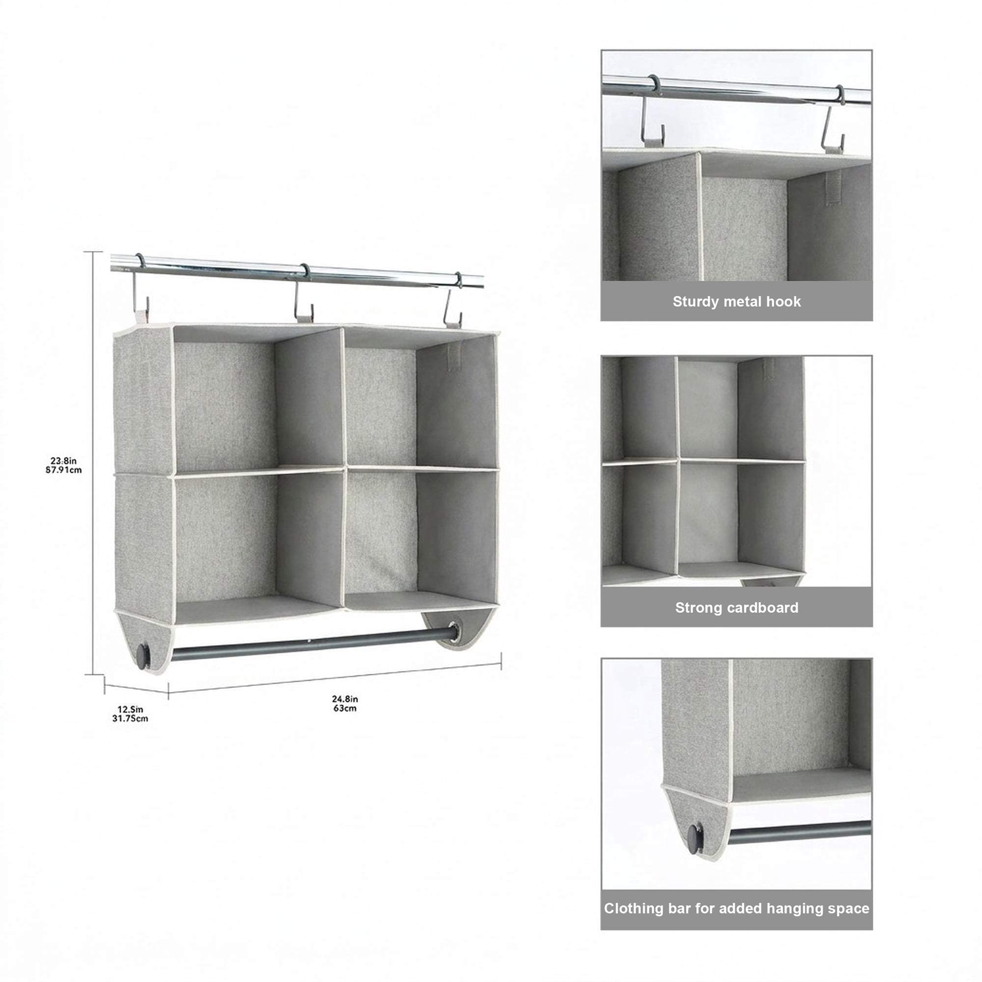 Velmora™ (2 pack) 4-Shelf Gray Hanging Closet Organizer with Rack