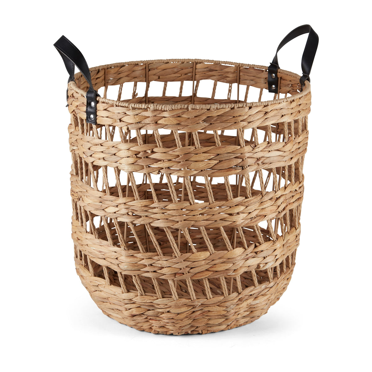 Velmora™ 2-Pack Round Decorative Storage Baskets with Faux Leather Handles, Natural, 14.5 in x 16.5 in