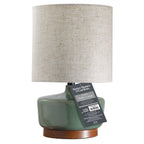 Velmora™ 17 in Mid-Century Green Ceramic Table Lamp with Wood Base