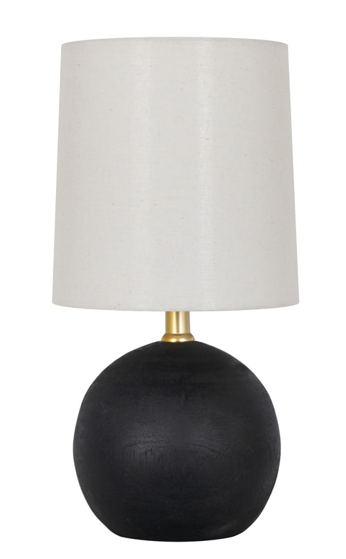 Velmora™ (3 pack) 12.5” Mini Black Wood Ball Table Lamp with White Fabric Shade