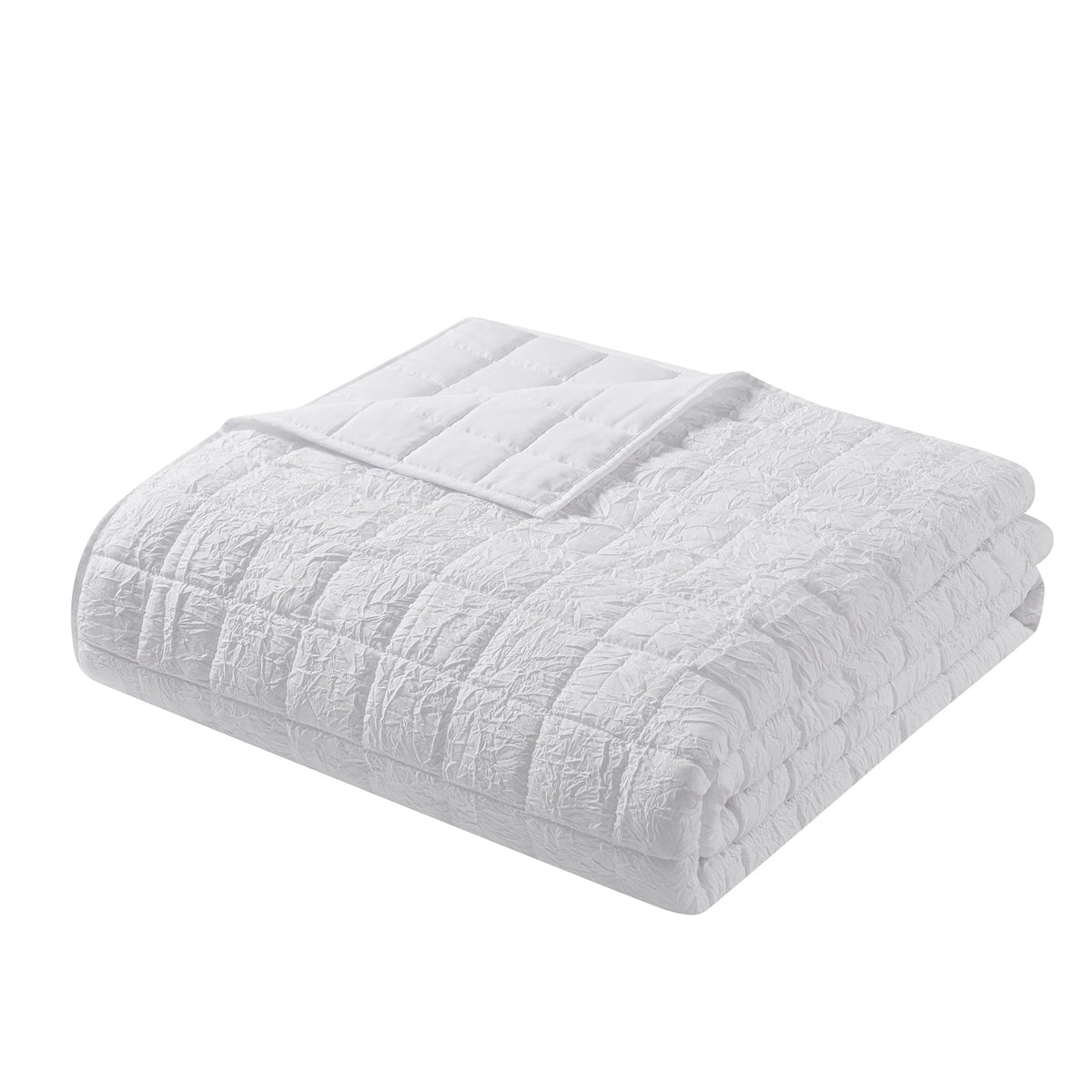 Velmora™ Crinkle Quilt, King, White, Soft Wash Microfiber Bedding