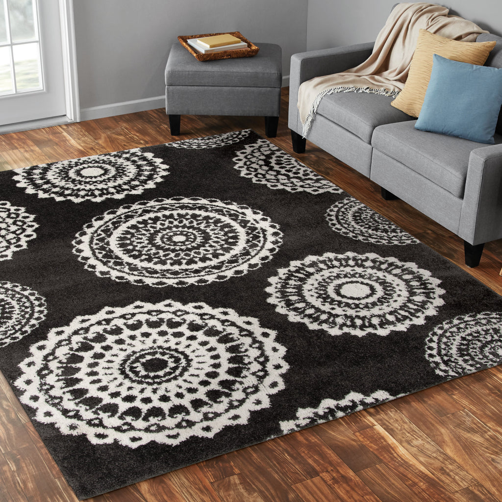 Velmora™ 9'X12' Charcoal Gray Medallion Shag Indoor Area Rug