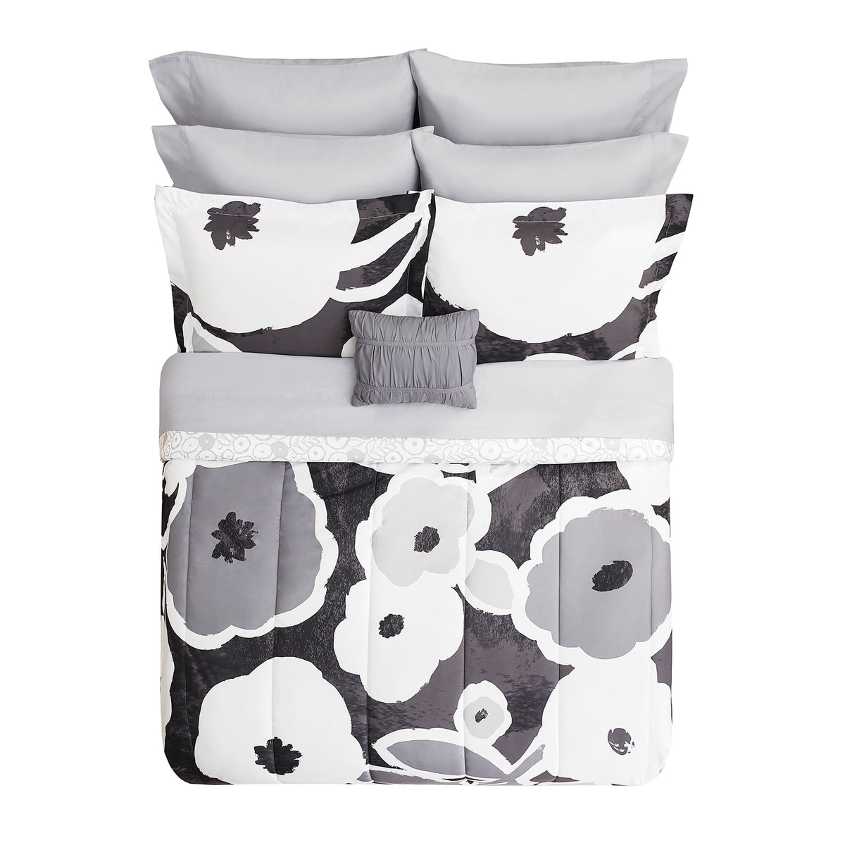 Velmora™ 10 Piece Black and White Floral Bed in a Bag Comforter Set with Sheets, King
