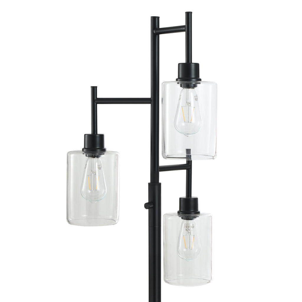 Velmora™ 63.5 in 3 Light Contemporary Black Floor Lamp Clear Glass