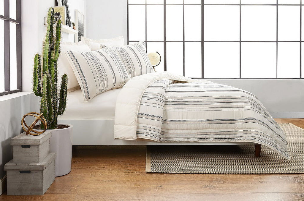 Velmora™ Ticking Stripe Cotton Quilt, Off-White, Full/Queen, All Ages