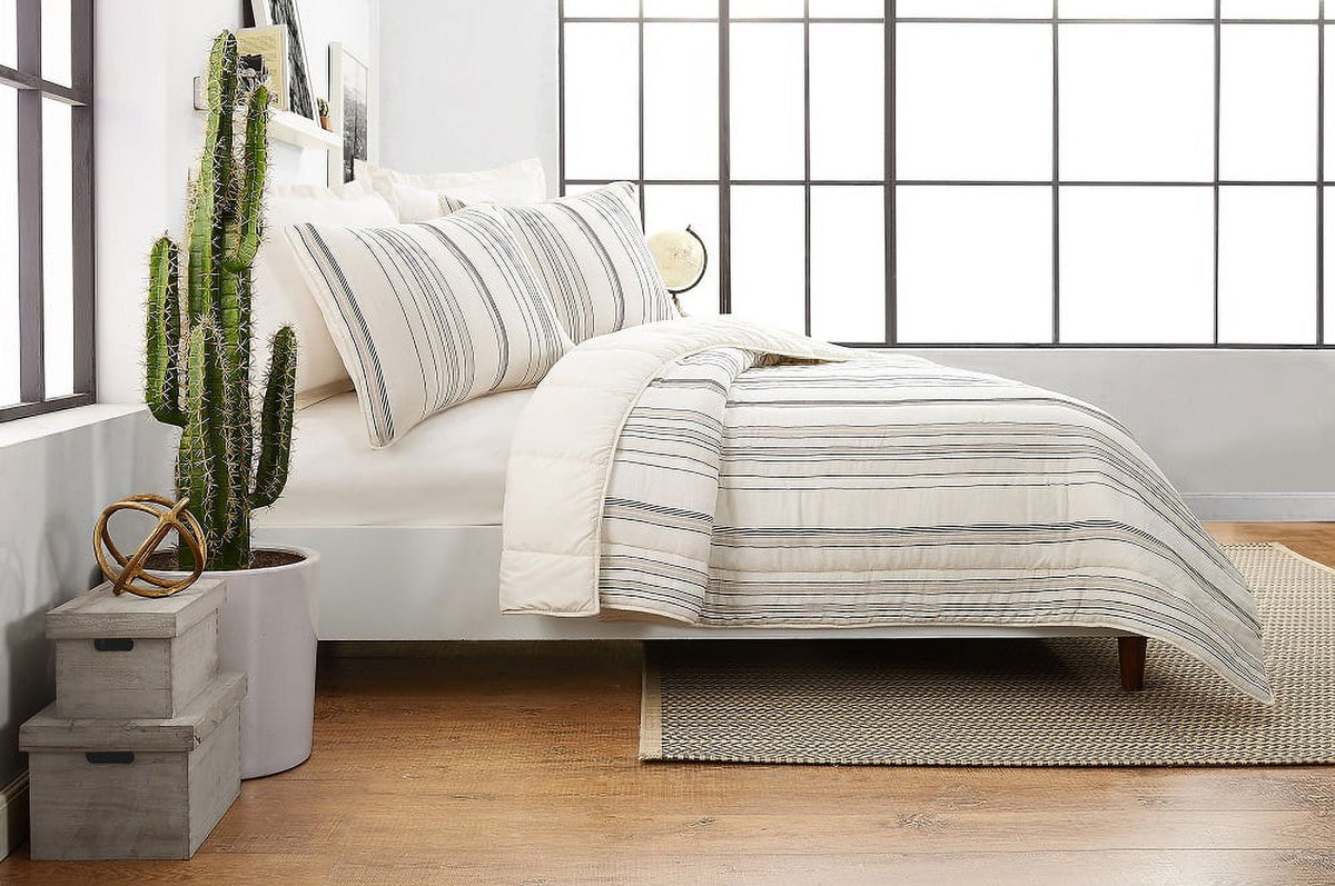 Velmora™ Ticking Stripe Cotton Quilt, Off-White, Full/Queen, All Ages