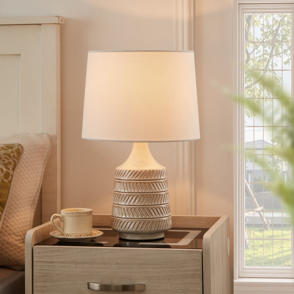 Velmora™ 17 in Reactive Glaze Ceramic Table Lamp with White Fabric Shade