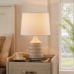 Velmora™ 17 in Reactive Glaze Ceramic Table Lamp with White Fabric Shade