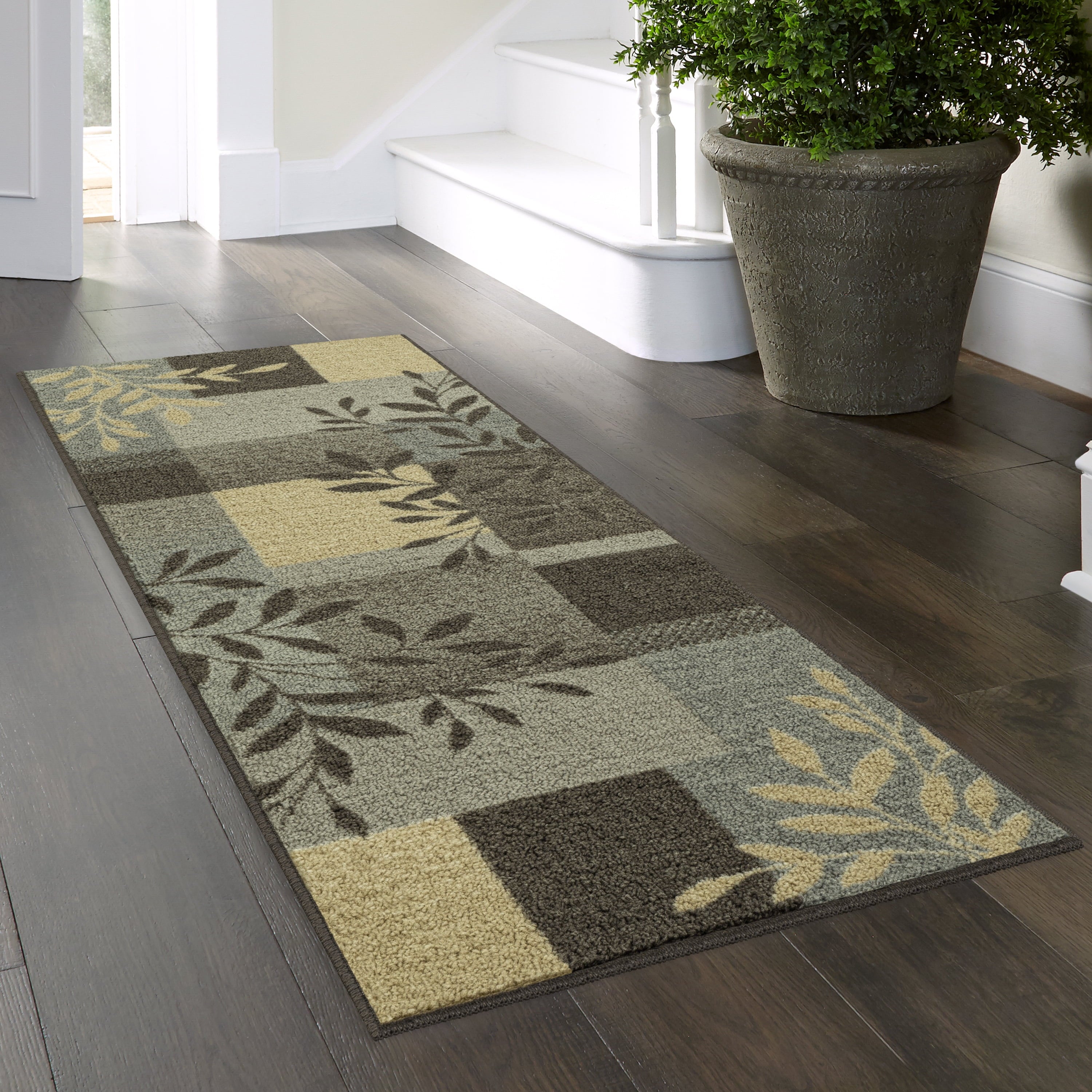Velmora™ (2 pack) Gray Leaf Block Print Indoor Accent Rug, 2'6" x 3'10", For Home Decor