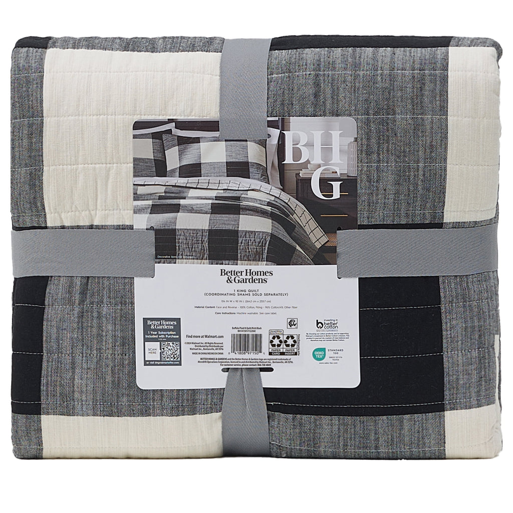 Velmora™ Buffalo Plaid Cotton Quilt, King, Black & White Bedding