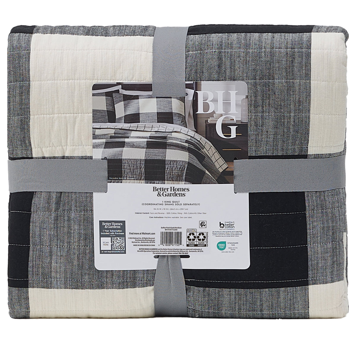 Velmora™ Buffalo Plaid Cotton Quilt, King, Black & White Bedding