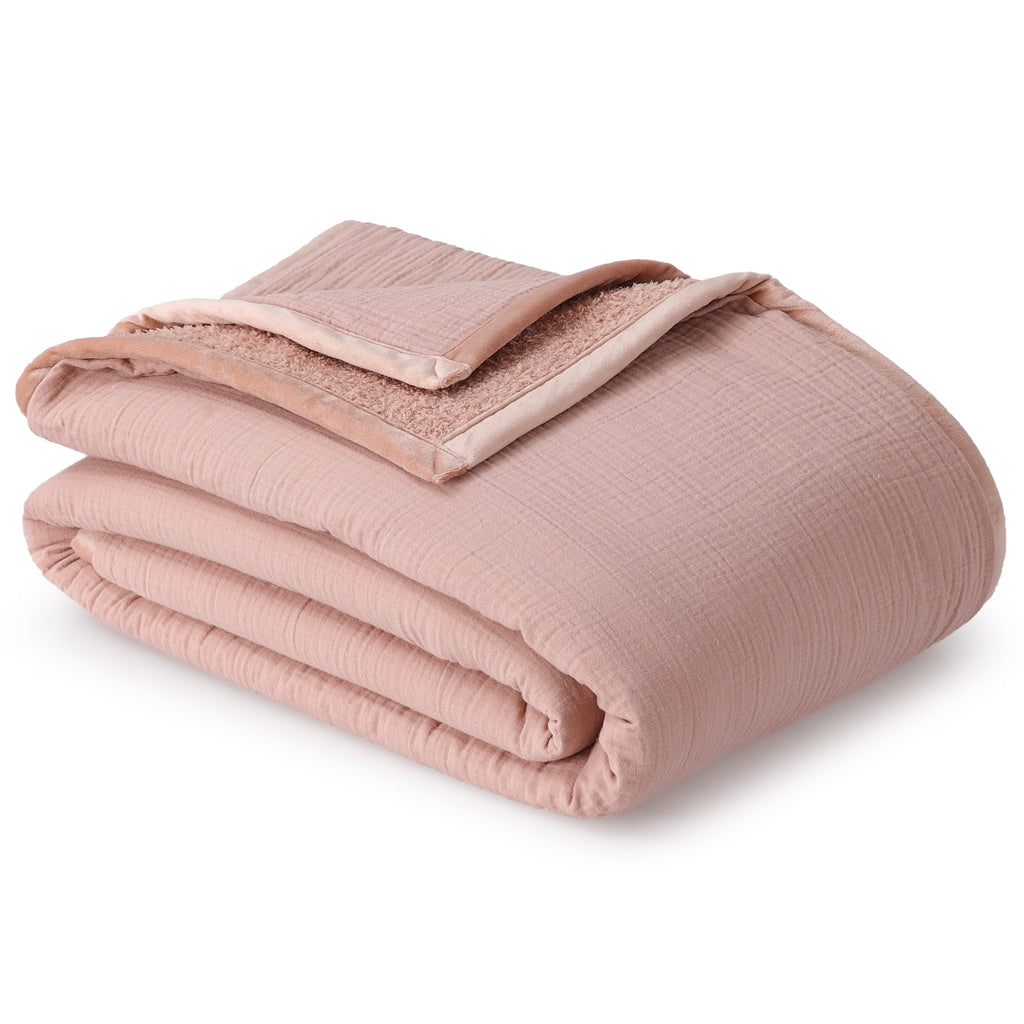 Velmora™ Throw Blanket, Reversible Gauze and Cozy Knit, 50 in x 72 in, Antique Blush