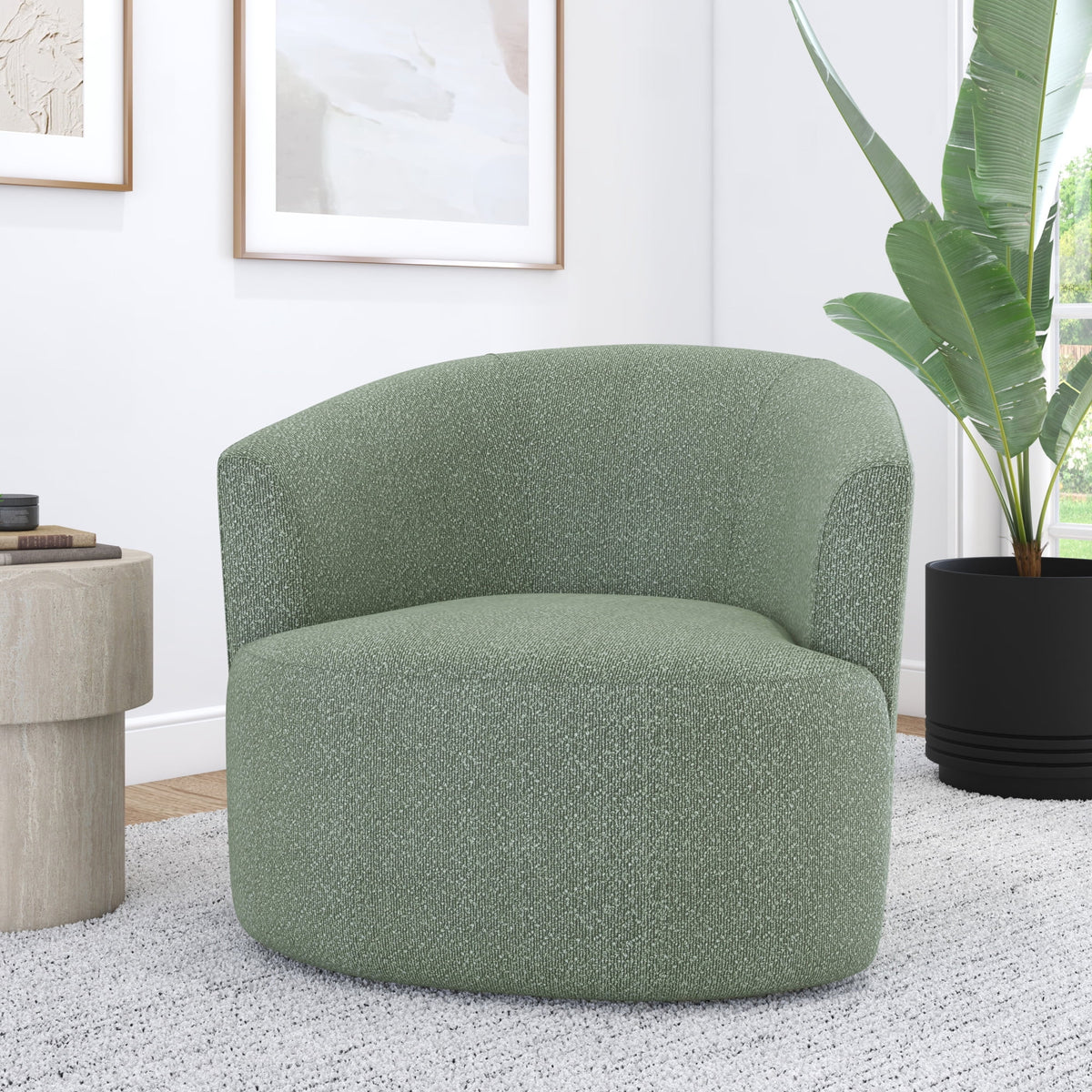 Velmora™ Boucle Swivel Accent Chair, Olive