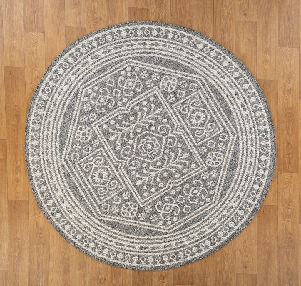 Velmora™ 6 ft 6 in Round Gray Medallion Outdoor Area Rug
