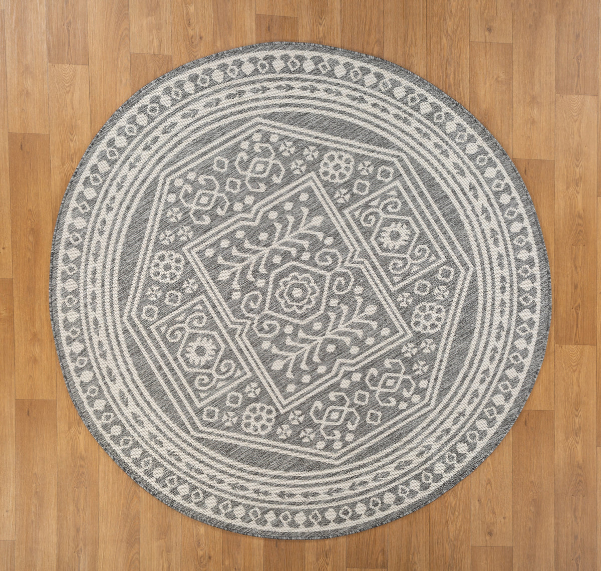 Velmora™ 6 ft 6 in Round Gray Medallion Outdoor Area Rug
