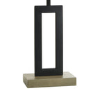 Velmora™ 18 in Metal Windowpane Table Lamp, Black Finish with Faux Wood Base