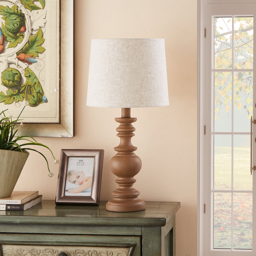 Velmora™ Resin Table Lamp with Linen Shade, Brown, 18.75 in