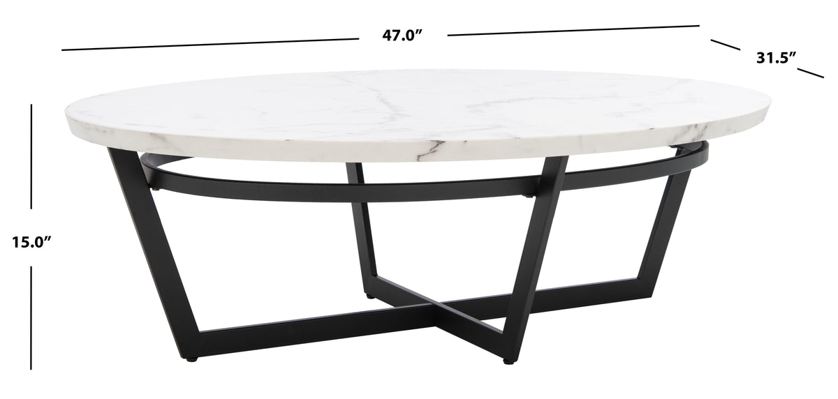 Velmora™ Placido Abstract Oval Coffee Table, White Marble/Black