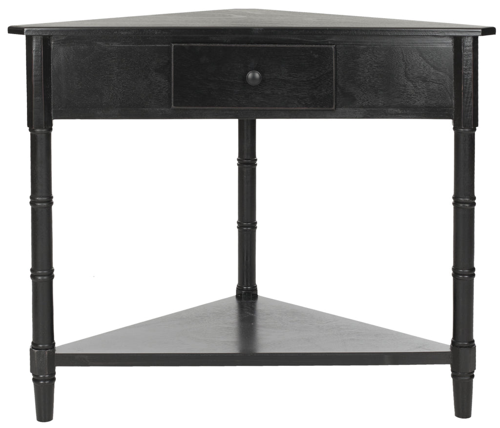 Velmora™ Gomez Solid Casual Corner Table With Storage Drawer, Distressed Black