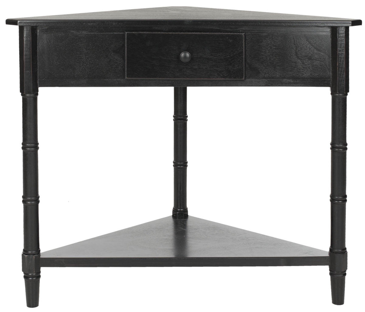 Velmora™ Gomez Solid Casual Corner Table With Storage Drawer, Distressed Black