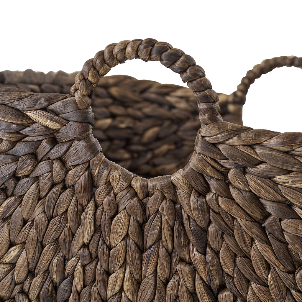 Velmora™ Beachcomber Handwoven Water Hyacinth Storage Basket with Handles, Dark Brown