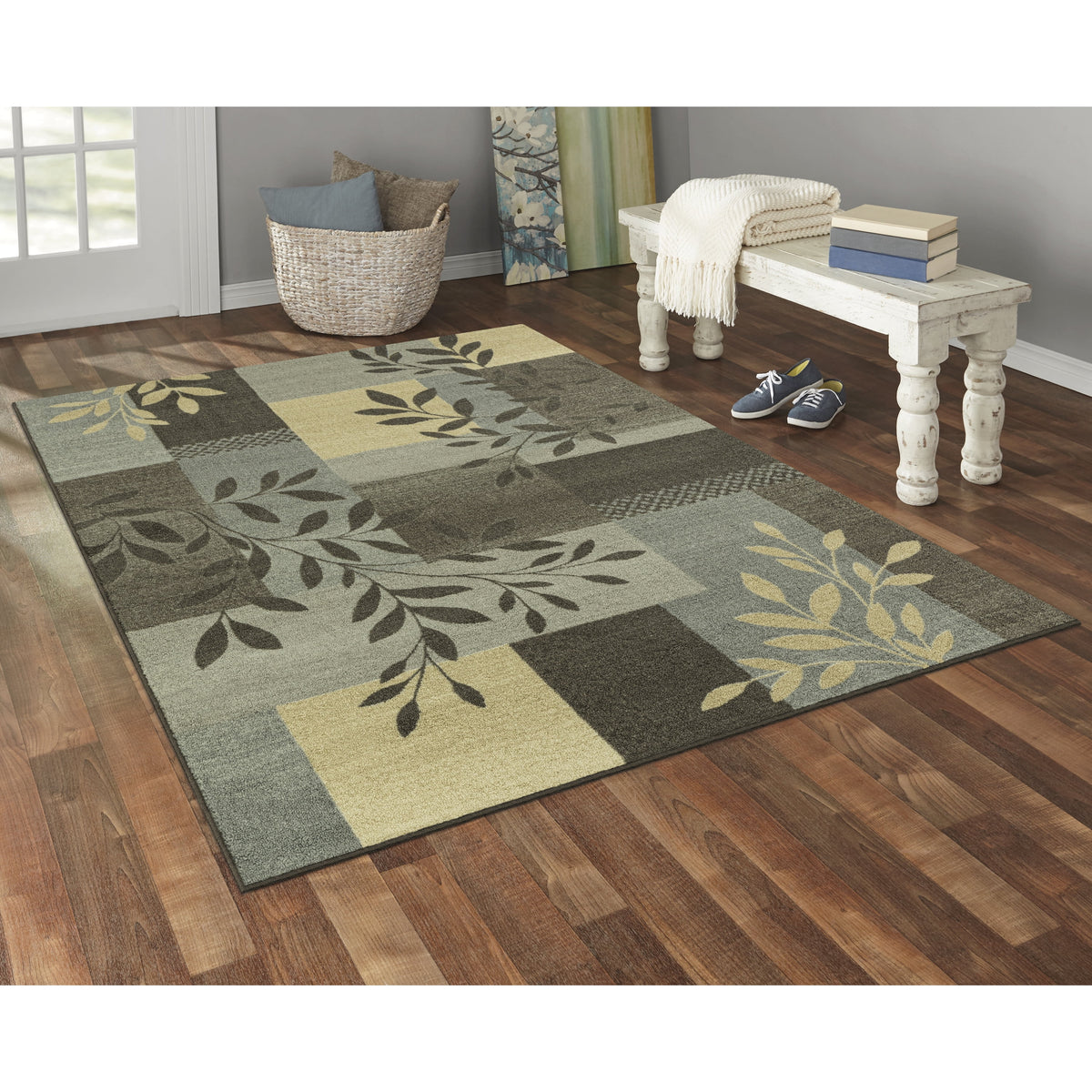 Velmora™ (2 pack) Traditional Leaf Block Gray Print Indoor Area Rug, 7' x 10'