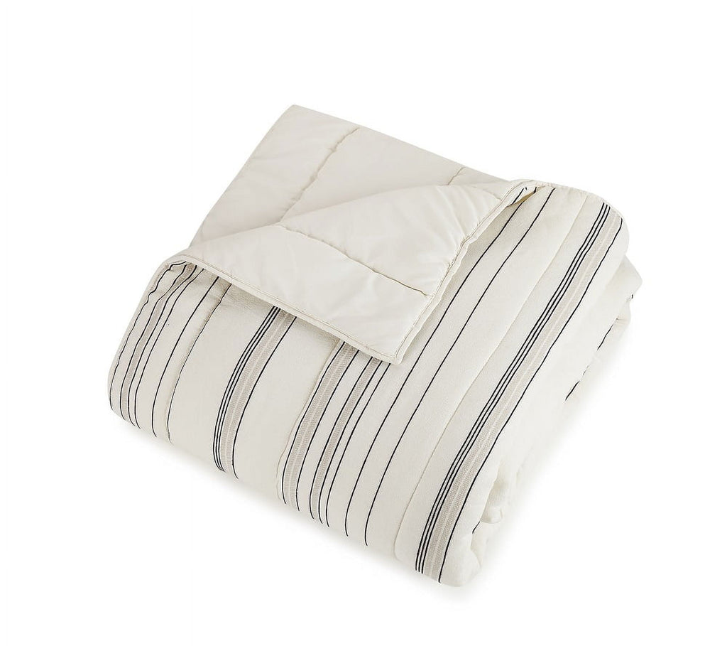 Velmora™ Ticking Stripe Cotton Quilt, Off-White, Full/Queen, All Ages