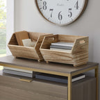Velmora™ 2-Piece Set Natural Wood Stacking Open Front Decorative Storage Bins, 11 in x 16.5 in x 10 in