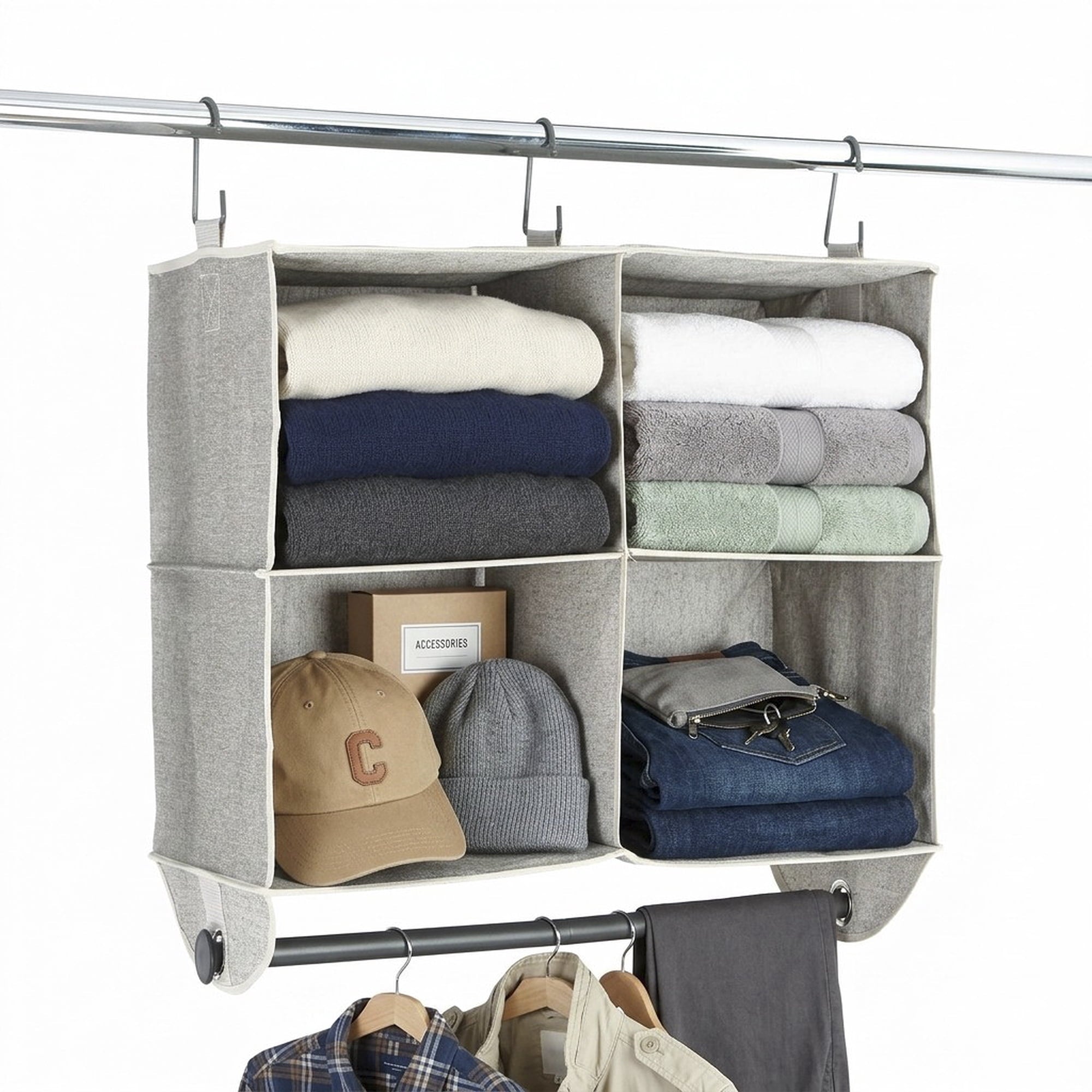 Velmora™ (2 pack) 4-Shelf Gray Hanging Closet Organizer with Rack