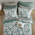 Velmora™ Reversible Bed-in-a-Bag Bedding Set, 11 Pieces, Queen, Green Floral