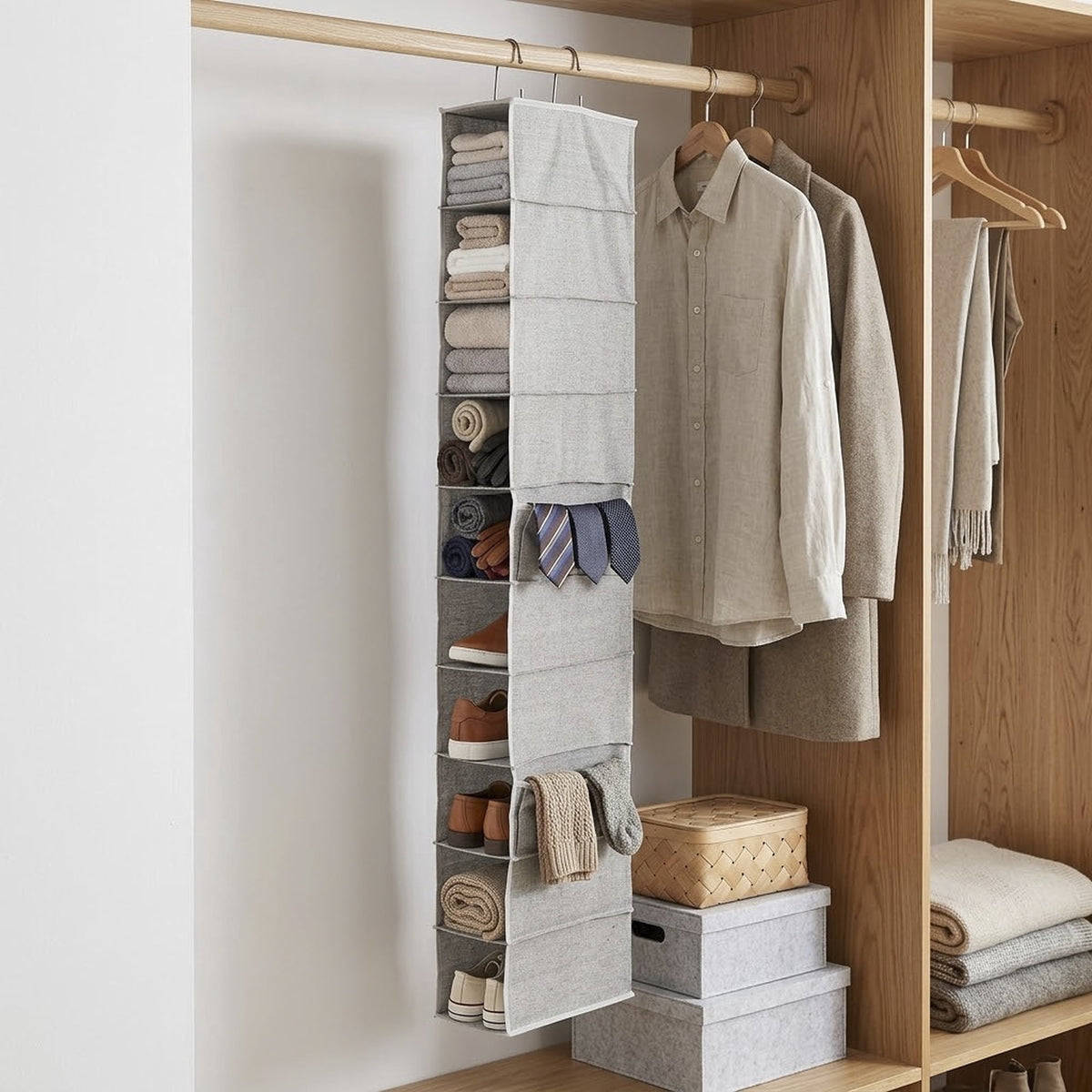 Velmora™ (2 pack) Gray 10-Shelf Hanging Closet Organizer with Side Pockets