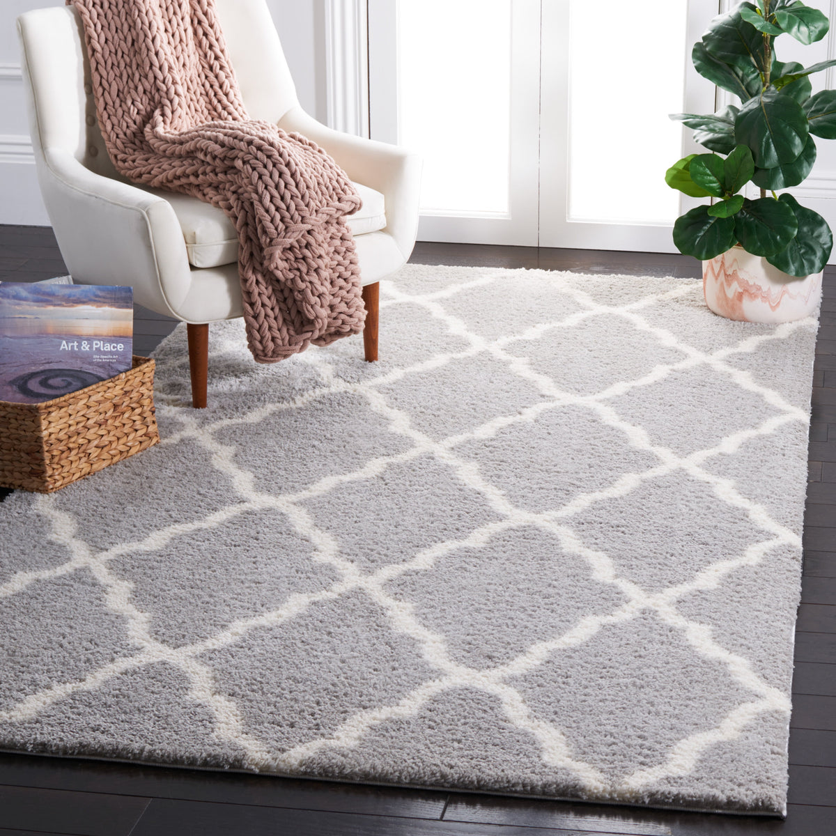 Velmora™ Gray & Ivory Plush Trellis Shag Indoor Area Rug, 5' x 7'